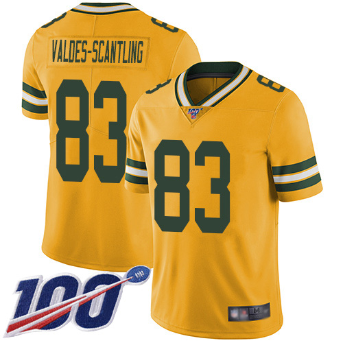 Green Bay Packers Limited Gold Men #83 Valdes-Scantling Marquez Jersey Nike NFL 100th Season Rush Vapor Untouchable